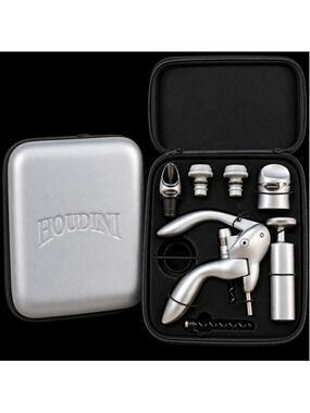 Houdini Metrokane Wine Tool Set Lever Corkscrew Opener Accessories Case Unused